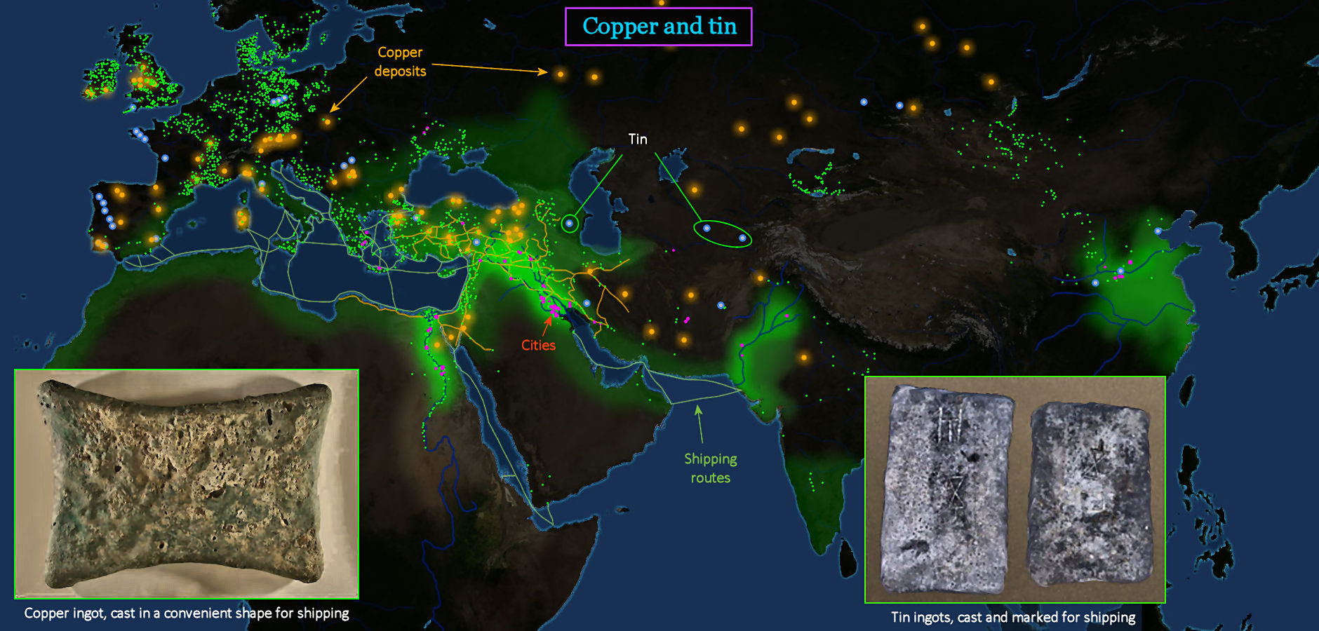 Copper and tin sites, 2000 BC&emsp;map